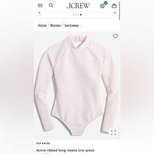 NWT J Crew ribbed long sleeve one piece swimsuit, pale blossom
